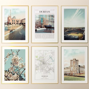 Durham City Prints Set of 6, Durham Poster Photos, Durham Map, Durham Wall Art, Durham Photography, North Carolina, United States