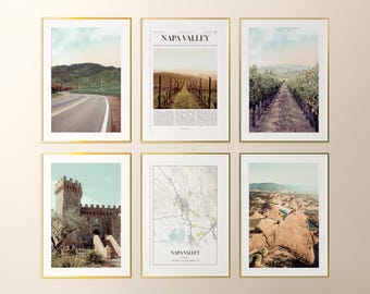 Napa Valley Prints Set of 6, Napa Valley Poster Photos, Napa Valley Map, Napa Valley Wall Art, Napa Valley Photography, California Art