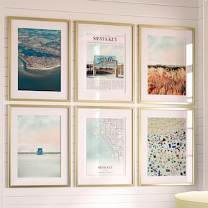Siesta Key City wordt afgedrukt, set van 6, Siesta Key-fotoposter, Siesta Key-kaart, Siesta Key Photography, Florida, Verenigde Staten