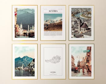 Austria Prints Set of 6, Austria Poster Photos, Austria Map, Austria Wall Art, Austria Photography