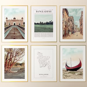 Conjunto de 6 impressões de Bangladesh, pôsteres de fotos de Bangladesh, mapa de Bangladesh, arte de parede de Bangladesh, fotografia de Bangladesh, Bangladesh