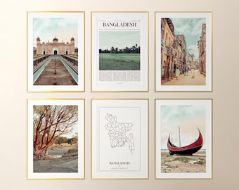 Bangladesh Prints Set of 6, Bangladesh Poster Photos, Bangladesh Map, Bangladesh Wall Art, Bangladesh Photography