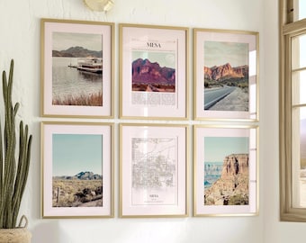 Juego de 6 láminas de Mesa, fotos de póster de Mesa, mapa de Mesa, arte de pared de Mesa, fotografía de Mesa, arte de Arizona