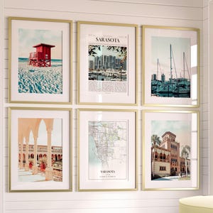 Sarasota City Prints Set van 6, Sarasota Photo Poster, Sarasota Map, Sarasota Photography, Florida, Verenigde Staten