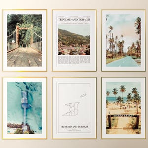 Conjunto de 6 impressões de Trinidad e Tobago, fotos de pôster de Trinidad e Tobago, mapa de Trinidad e Tobago, fotografia de Trinidad e Tobago