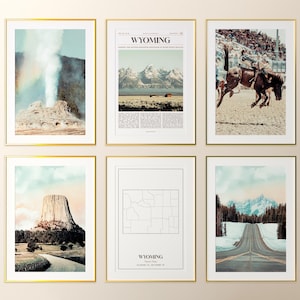 Wyoming State Prints Set of 6, Wyoming Poster Photos, Wyoming Map, Wyoming Wall Art, Wyoming Photography, United States