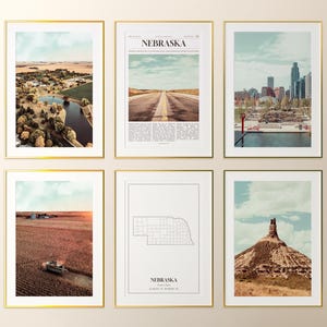 Nebraska State Prints Set of 6, Nebraska Poster Photos, Nebraska Map, Nebraska Wall Art, Nebraska Photography, United States