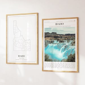 Lot de 2 tirages de l'état de l'Idaho, carte de l'Idaho, affiche photo de l'Idaho, art mural Idaho, photographie de l'Idaho, États-Unis