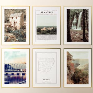 Arkansas State Prints Set of 6, Arkansas Poster Photos, Arkansas Map, Arkansas Wall Art, Arkansas Photography, United States