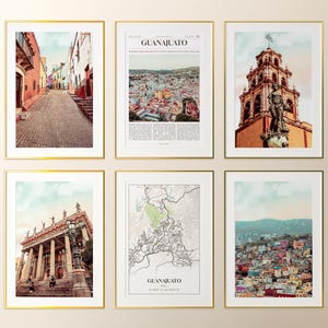 Conjunto de 6 impressões da cidade de Guanajuato, fotos de pôsteres de Guanajuato, mapa de Guanajuato, arte de parede de Guanajuato, fotografia de Guanajuato, México
