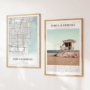 Lot de 2 tirages de la ville de Fort Lauderdale, carte de Fort Lauderdale, affiche photo de Fort Lauderdale, photographie de Fort Lauderdale, Floride, États-Unis