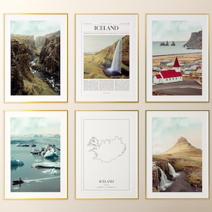Lot de 6 impressions Islande, affiche photo Islande, carte de l'Islande, galerie d'art mural Islande, photographies de l'Islande, Islande