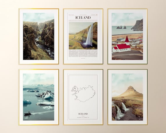 Iceland Prints Set of 6, Iceland Poster Photos, Iceland Map, Iceland Wall Art, Iceland Photography