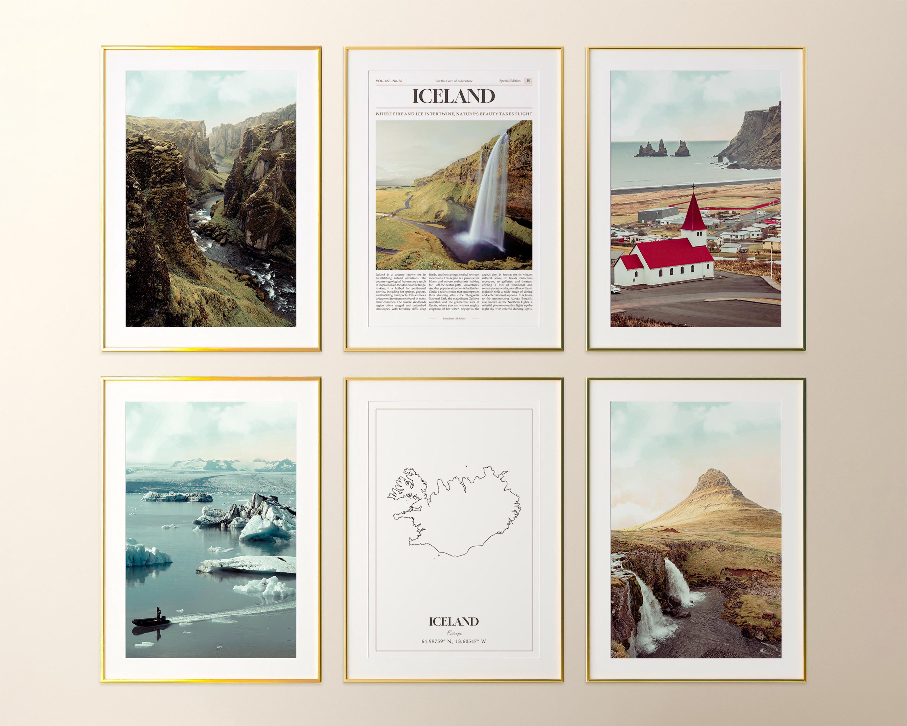 Island Prints 6er Set, Island Foto Poster, Island Karte, Island Wall Art Gallery, Island Fotografie, Island