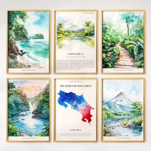 Aquarell Costa Rica Prints 6er-Set, Bunte Costa Rica Poster, Costa Rica Wandkunst, Costa Rica Geschenk, Costa Rica Karte, Costa Rica