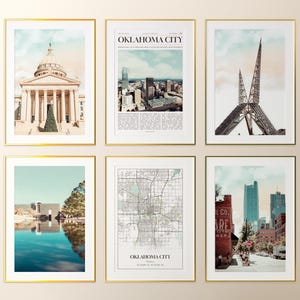 Conjunto de 6 impressões de Oklahoma City, fotos de pôsteres de Oklahoma City, mapa de Oklahoma City, fotografia de Oklahoma City, Oklahoma, Estados Unidos