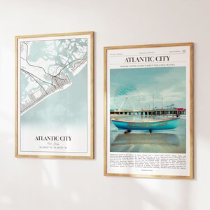 Lot de 2 impressions Atlantic City, carte d'Atlantic City, affiche photo d'Atlantic City, photographie d'Atlantic City, New Jersey, États-Unis
