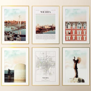 Wichita City Prints Set of 6, Wichita Photo Poster, Wichita Map, Wichita Wall Art Gallery, Wichita Photography, Kansas, United States