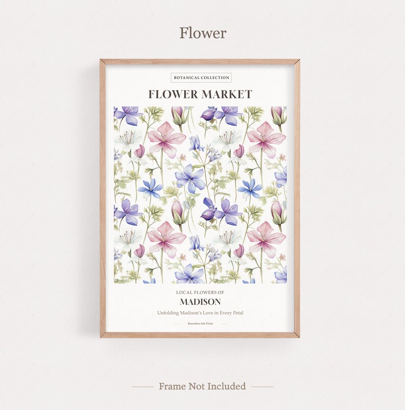 Madison Flower Market, Madison City Prints Set of 6, Madison Poster Photos, Wisconsin State Flower, Madison Wall Art, Wisconsin One Print - Flower