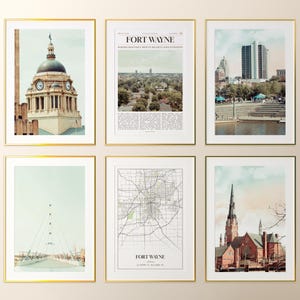 Fort Wayne City Prints 6er Set, Fort Wayne Poster Fotos, Fort Wayne Karte, Fort Wayne Photography, Indiana, USA
