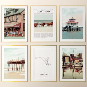 Maryland State Prints 6er Set, Maryland Fotoposter, Maryland Karte, Maryland Wall Art Gallery, Maryland Photography, USA