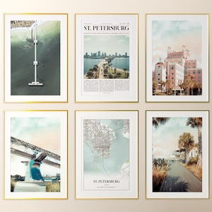 St. Petersburg City Prints Set van 6, St. Petersburg Poster Photos, St. Petersburg Map, St. Petersburg Photography, Florida, Verenigde Staten