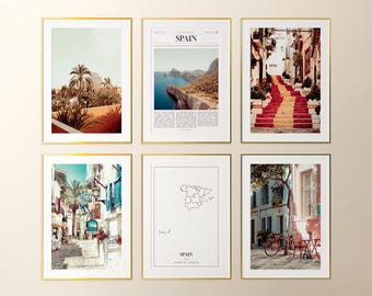 Spain Prints Set of 6, Spain Poster Photos, Spain Map, Spain Wall Art, Spain Photography