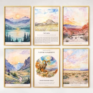 Aquarell Nevada Poster, bunte Nevada Drucke, Set, Nevada Wand Kunst, Nevada Geschenk, USA