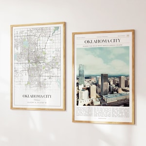 Lot de 2 impressions Oklahoma City, carte d'Oklahoma City, affiche photo d'Oklahoma City, photographie d'Oklahoma City, Oklahoma, États-Unis