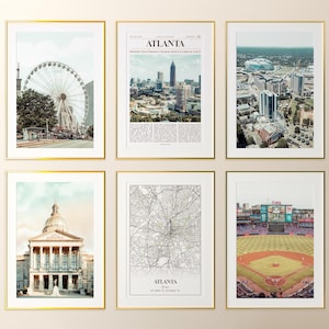 Atlanta City Prints Set of 6, Atlanta Photo Poster, Atlanta Map, Atlanta Wall Art Gallery, Atlanta Photography, Georgia, United States