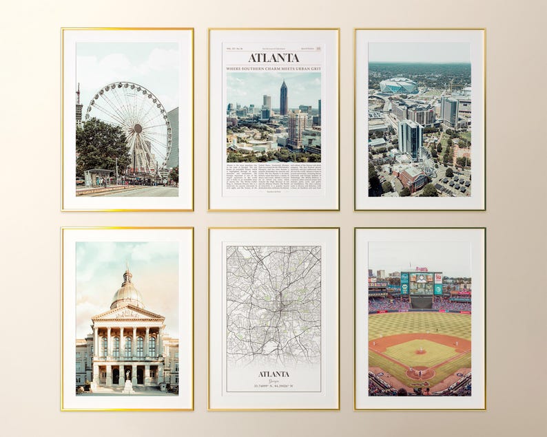 Atlanta Prints Set of 6, Atlanta Poster Photos, Atlanta Map, Atlanta ...