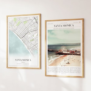 Lot de 2 tirages de la ville de Santa Monica, carte de Santa Monica, affiche photo de Santa Monica, photographie de Santa Monica, Californie, États-Unis