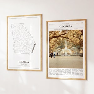 Lot de 2 impressions d'état de Géorgie, carte de la Géorgie, photo d'affiche de la Géorgie, art mural Géorgie, photographie de la Géorgie, États-Unis