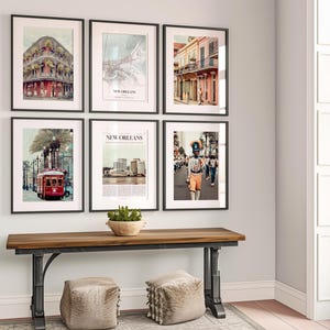 Juego de 6 láminas de Nueva Orleans, fotos de pósteres de Nueva Orleans, mapa de Nueva Orleans, arte mural de Nueva Orleans, fotografía de Nueva Orleans, arte de Luisiana imagen 3