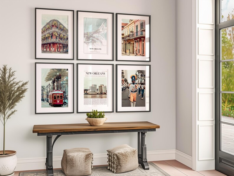 Juego de 6 láminas de Nueva Orleans, fotos de pósteres de Nueva Orleans, mapa de Nueva Orleans, arte mural de Nueva Orleans, fotografía de Nueva Orleans, arte de Luisiana imagen 3