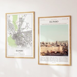 El Paso City Prints Set de 2, Mapa de El Paso, Foto del cartel de El Paso, Arte de la pared de El Paso, Fotografía de El Paso, Texas, Estados Unidos