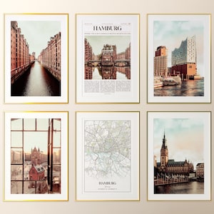 Hamburg City Prints Set of 6, Hamburg Poster Photos, Hamburg Map, Hamburg Wall Art, Hamburg Photography, Germany