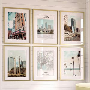 Conjunto de 6 impressões da cidade de Tampa, fotos de pôsteres de Tampa, mapa de Tampa, arte de parede de Tampa, fotografia de Tampa, Flórida, Estados Unidos