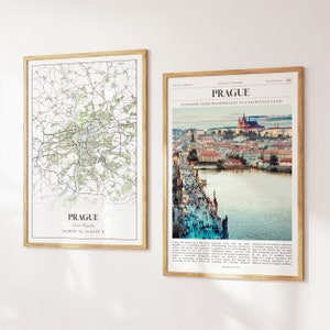 Lot de 2 impressions sur la ville de Prague, carte de Prague, affiche photo de Prague, art mural Prague, photographies de Prague, République tchèque