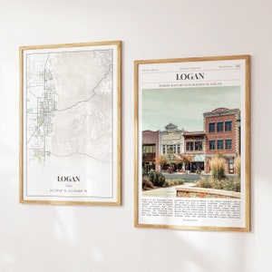 Lot de 2 impressions Logan City, carte Logan, affiche photo Logan, oeuvre d'art murale Logan, photographie Logan, Utah, États-Unis