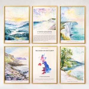 Watercolor United Kingdom Prints Set of 6, Colorful United Kingdom Posters, United Kingdom Gift, United Kingdom Map, United Kingdom