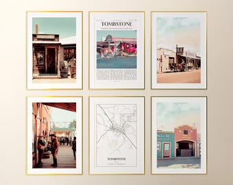 Tombstone Prints Set of 6, Tombstone Poster Photos, Tombstone Map, Tombstone Wall Art, Tombstone Photography, Arizona Art