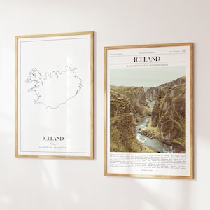 Conjunto de 2 impressões da Islândia, mapa da Islândia, foto de pôster da Islândia, arte de parede da Islândia, fotografia da Islândia, Islândia