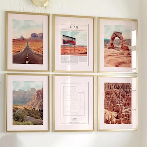 Conjunto de 6 impressões do estado de Utah, fotos de pôsteres de Utah, mapa de Utah, arte de parede de Utah, fotografia de Utah, Estados Unidos