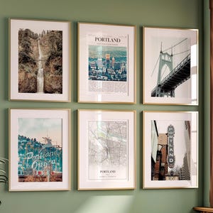Conjunto de 6 impressões da cidade de Portland, fotos de pôsteres de Portland, mapa de Portland, arte de parede de Portland, fotografia de Portland, Oregon, Estados Unidos