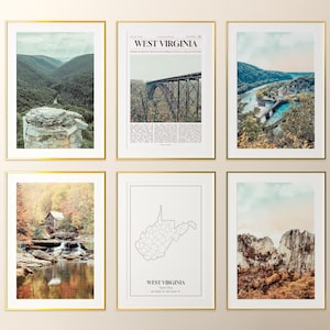West Virginia State Prints Set of 6, West Virginia Poster Photos, West Virginia Map, West Virginia Photography, United States