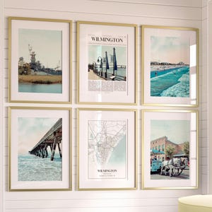 Wilmington City Prints Set of 6, Wilmington Photo Poster, Wilmington Map, Wilmington Photography, North Carolina, United States