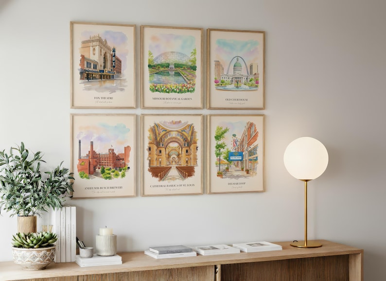St. Louis MO Watercolor Prints Gallery Wall, Colorful St. Louis Painting Posters, St. Louis Gift, Missouri, United States image 4