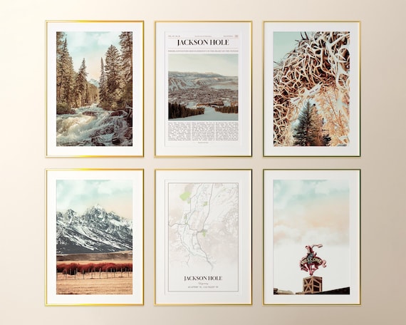 Jackson Hole Prints Set of 6, Jackson Hole Poster Photos, Jackson Hole Map, Jackson Hole Wall Art, Jackson Hole Photography, Wyoming Art