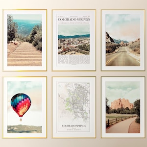 Lot de 6 impressions sur la ville de Colorado Springs, Colorado Springs affiche Photos, carte de Colorado Springs, photographie de Colorado Springs, Colorado